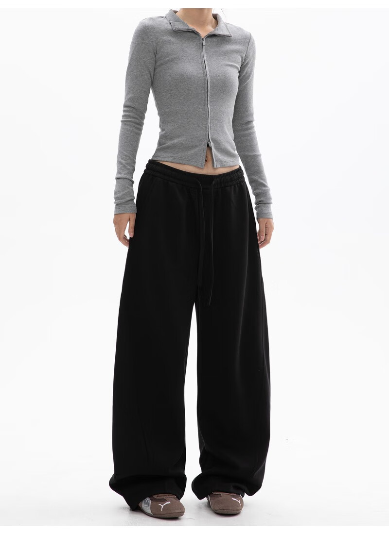 ICH MODE Women's American Style Casual Pants Spring Autumn New Sports Sweatpants Loose Straight-Leg Versatile Wide-Leg Pants Black L 5