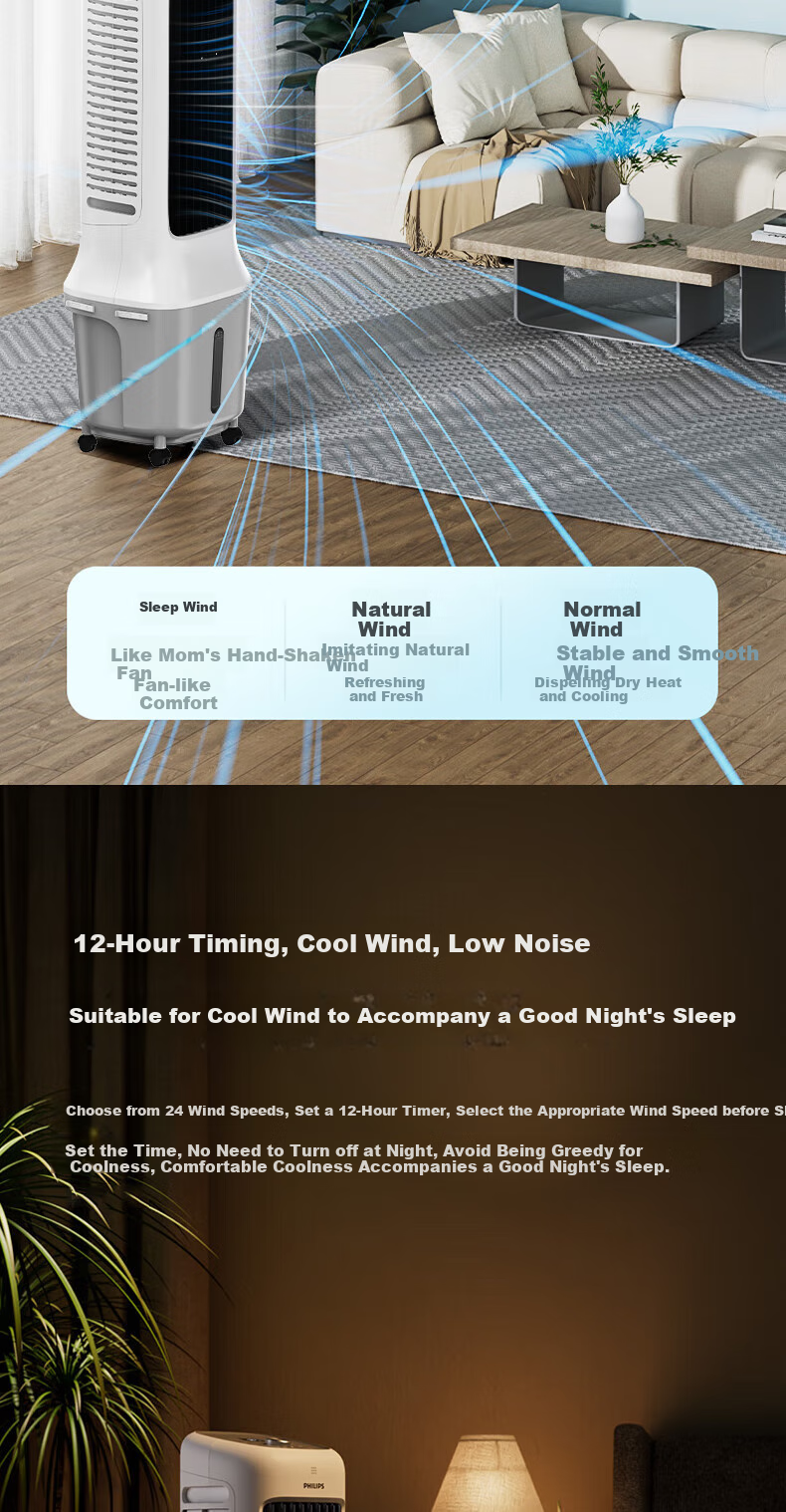 PHILIPS Air Cooler, Cooling Fan, Powerful Cooling Machine, Humidifying, for Home Living Room Bedroom, Energy-Saving, Office Use, Voice-Controlled Water Refill, Quiet Operation, Small Air Conditioner, Single Cooling Tower Fan ACR3162TV 12