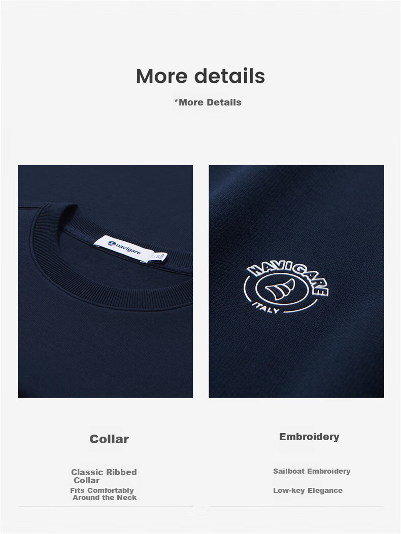 Navigare Small Sailboat Spring And Autumn Commuter Top, Men's Basic Round Neck Inner Layer Casual Sweatshirt, 1135805304 8