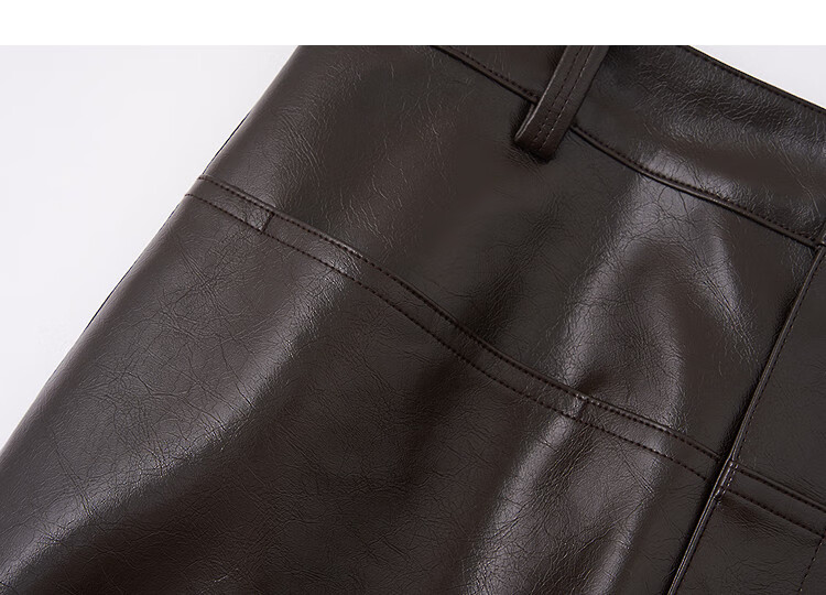 Demana [Samei Light Travel] Winter Elegant Glossy PU Design Back Slit Straight Cut Slimming Women's Skirt 2