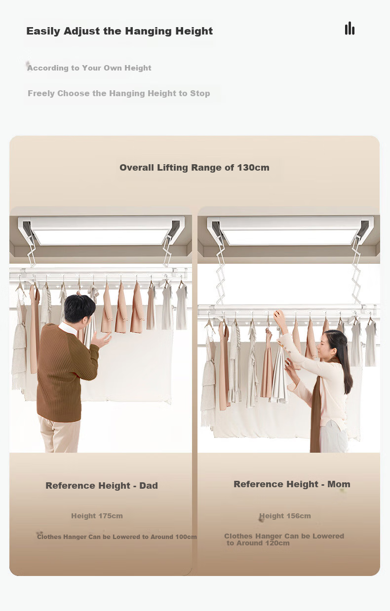 Panpan Electric Clothes Drying Rack, Smart Balcony Clothes Drying Machine, Large Hidden Lift-Up White D8 Screen Illuminated Versio 11