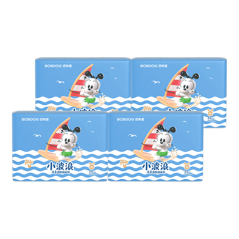BOBDOG [No Melamine Detected] Small Wave Diapers, XL Size, 132 Pieces, Ultra-Thin, Breathable Baby Diapers