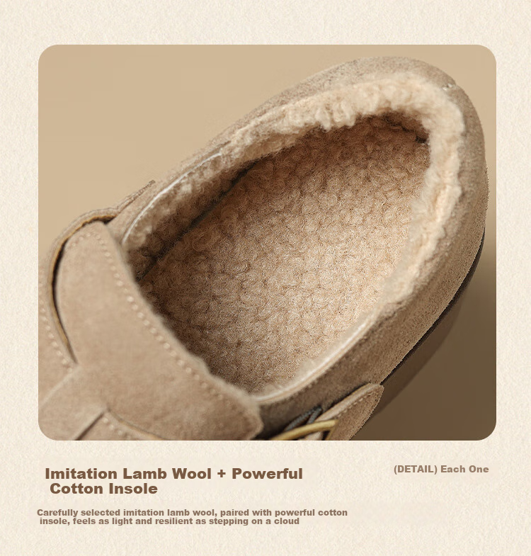 ZHR Women's Winter Cotton Shoes with Fleece Lining Thick Sole Warm Birkenstock Style Non-Slip Snow Boots KY55B Camel Color Size 40 13