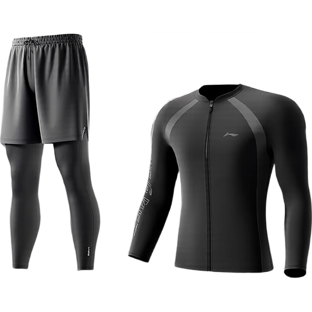 LI-NING Men's Swim Trunks Swimwear Anti-Embarrassment Nine-Point Swimming Pants Water-Land Dual-Use Surfing Long Sleeve Long Pants Set 0753L