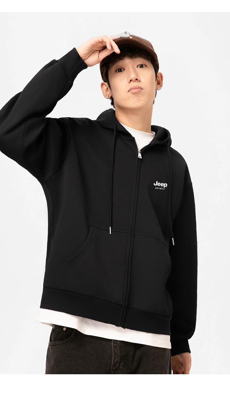 JEEP SPIRIT Hoodie for Men, Autumn Zip-Up Jacket, Men's Hooded Long-Sleeve Sweatshirt, Black, Size M 3