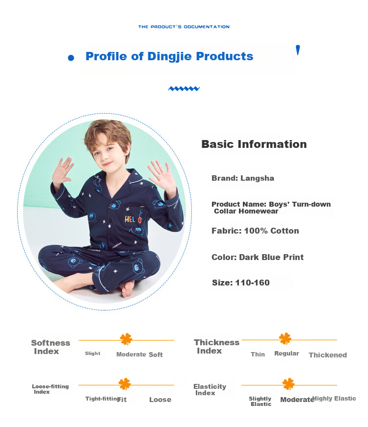 LangSha [Pure Cotton] Children's Pajamas for Boys, All-Season Thin Style, for Older Children, Baby And Teen Home Wear, Long-Sleeve Set 5