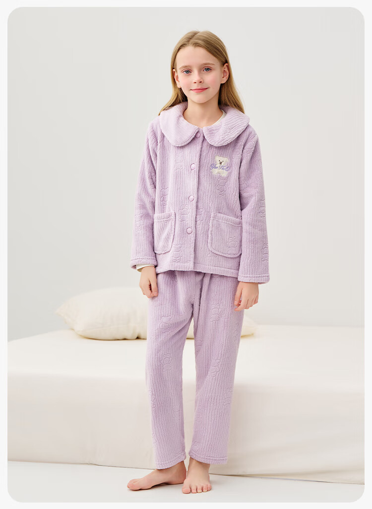 YEEHOO Children's Autumn Winter Fleece Anti-Static Homewear Outerwear Boys Girls Thickened Pajama Set 14