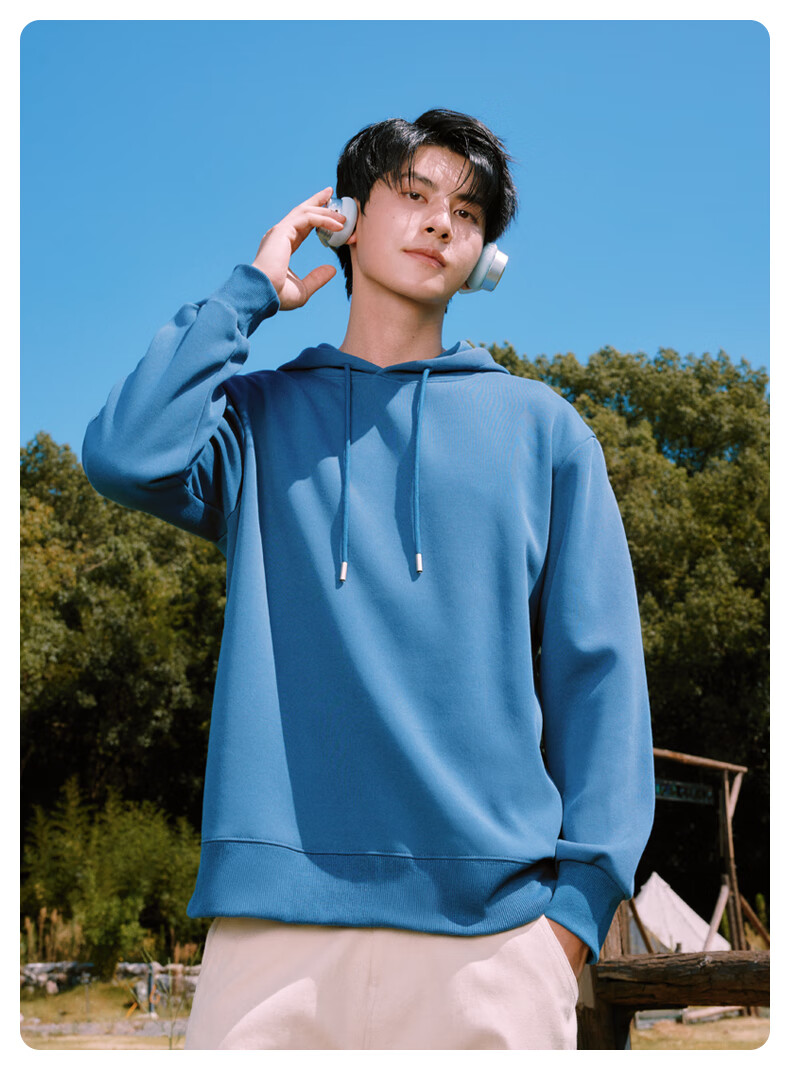 Baleno Hooded Sweatshirt for Men, Spring And Autumn Fashion, Trendy Instagram-Style Simple Large Size Hooded Top, Loose-Fitting Casual Solid Color Sweatshirt for Me 5