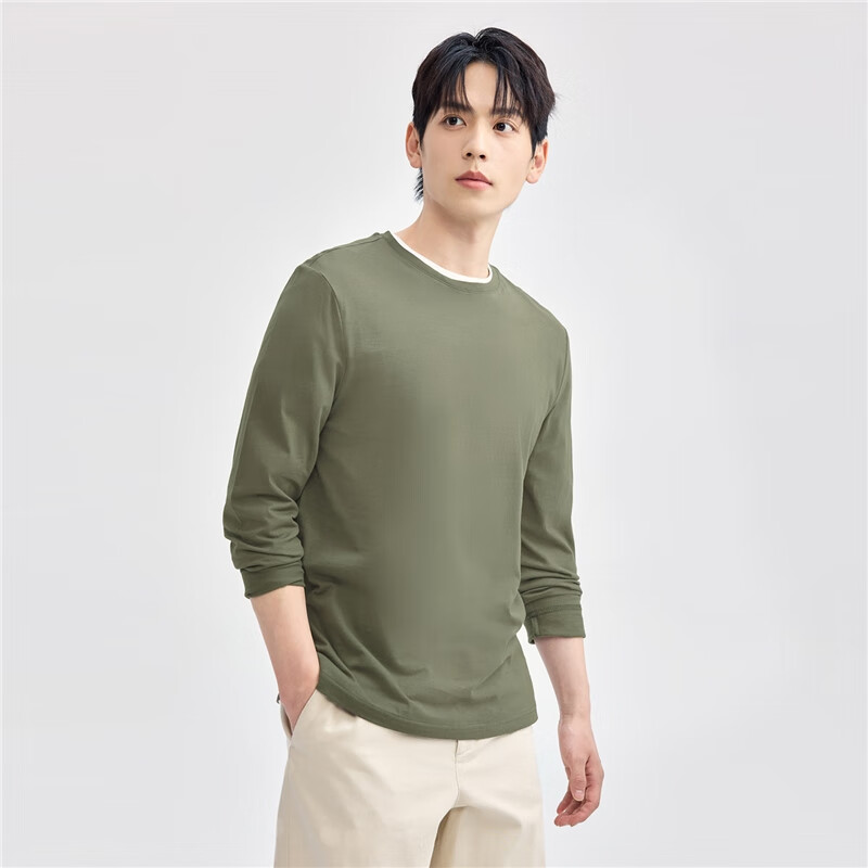 Мужская футболка Giordano с длинным рукавом, 100% хлопок, однотонная с круглым вырезом, модель 01023820
