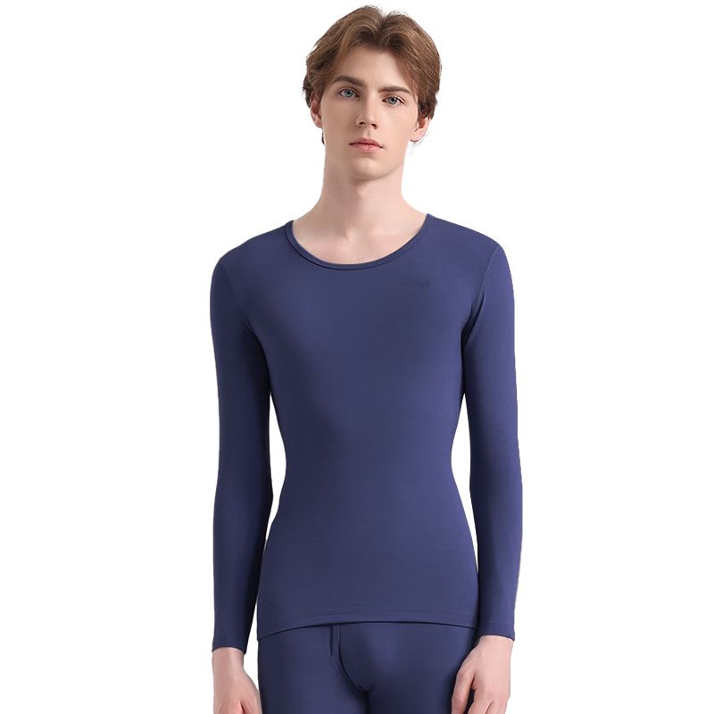 MiiOW Modal Thermal Underwear Men Ultra-thin High Elasticity Autumn Round Neck Long Sleeve Base Layer Top Royal Blue