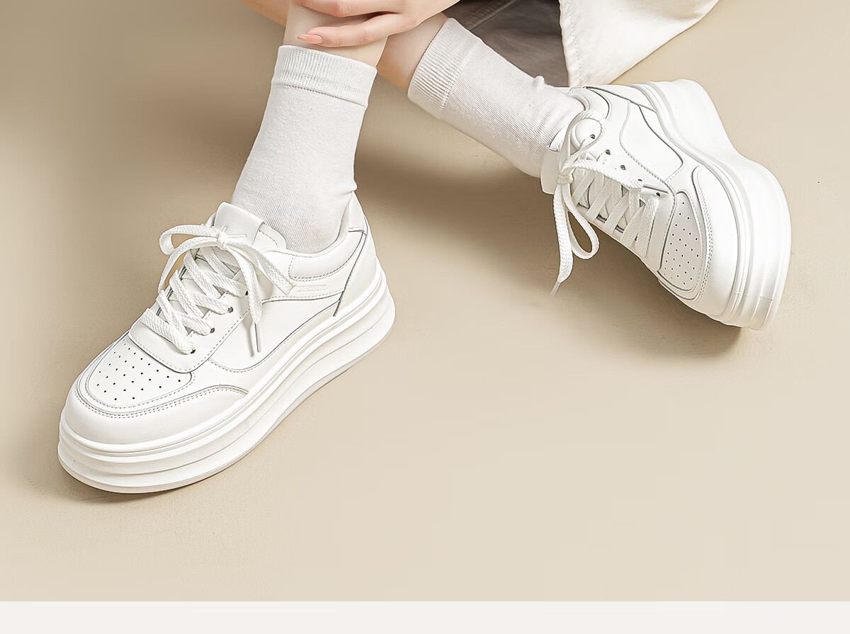 Warrior Women's Autumn Casual Fashion Platform Thick-Soled White Sneakers, Height-Increasing Sports Shoes, Size 40 12