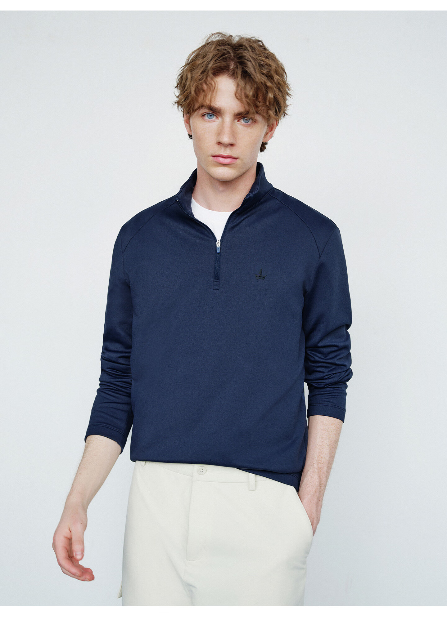 Navigare Celebrity-Inspired Small Sailboat Men's Half-Zip Brushed Casual Sweatshirt Inner Layer Top 1135845304 16