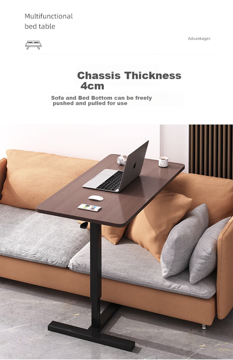 Qianxihuafu Pneumatic Height Adjustable Mobile Computer Desk, Bedside Table, Foldable Study Writing Desk, Living Room Side Table, Walnut 6