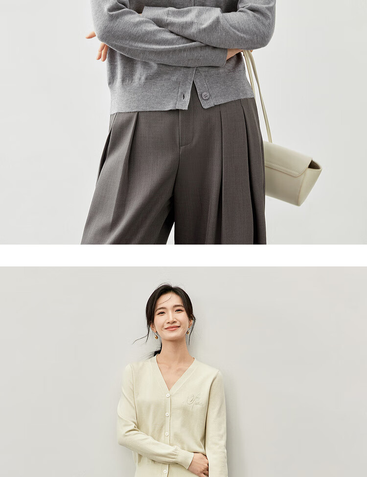 Sentubila Spring Summer Casual V-Neck Cardigan Knitwear Women Simple High-End Top Cardigan Innerwear Light Gray M 16