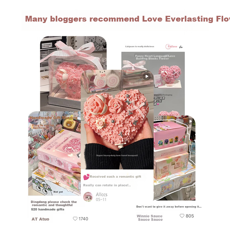 Weiji Flower Heart Building Blocks, 3D Flower Toy, Valentine's Day Gift, Children's Day Gift for Girls