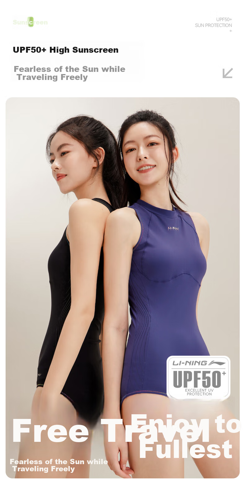 Li-Ning Women's One-Piece Triangle Swimsuit, Professional Training Swimwear, Quick-Drying, Sun-Protective, Competitive Swimming Gear, 0152 Blue, XXL 3