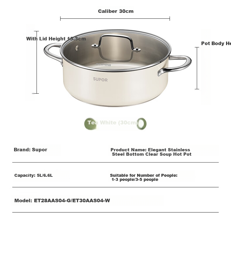 SUPOR 304 Stainless Steel Hot Pot for Home Use with Composite Bottom, Gas And Induction Compatible Soup Pot, 28cm Green ET28AAS04-G 18