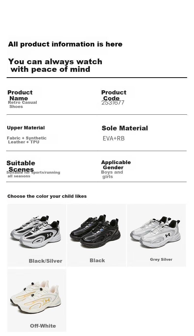 Under Armour Kids Casual Shoes Autumn New Breathable Strap Unisex Retro Sports Casual Shoes 2531677 8