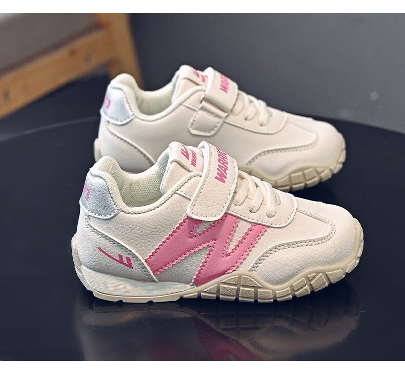 Warrior Girls' Sports Shoes Spring and Autumn White Sneakers Lightweight Kids Running Shoes WZ-1643 Beige/Purple Size 28 8