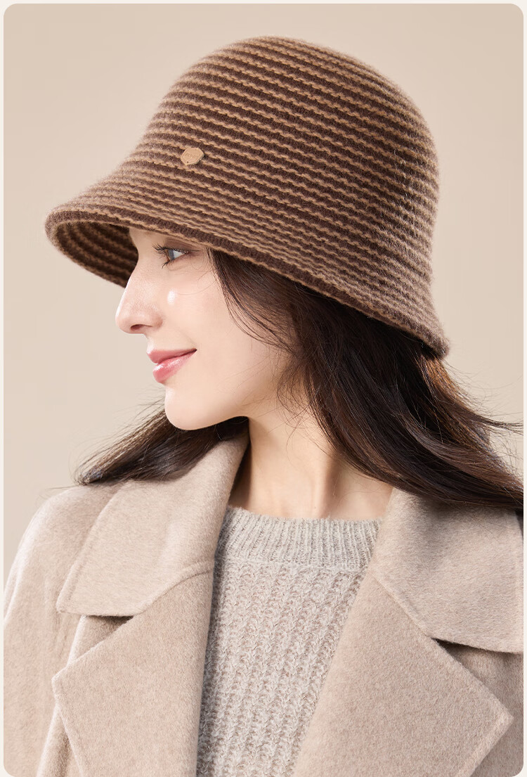 JIUMU Wool Warm Fisherman Hat Autumn Winter Slim Face Bucket Hat Elegant Fedora Winter Windproof Cold Resistant Hat for Women 2