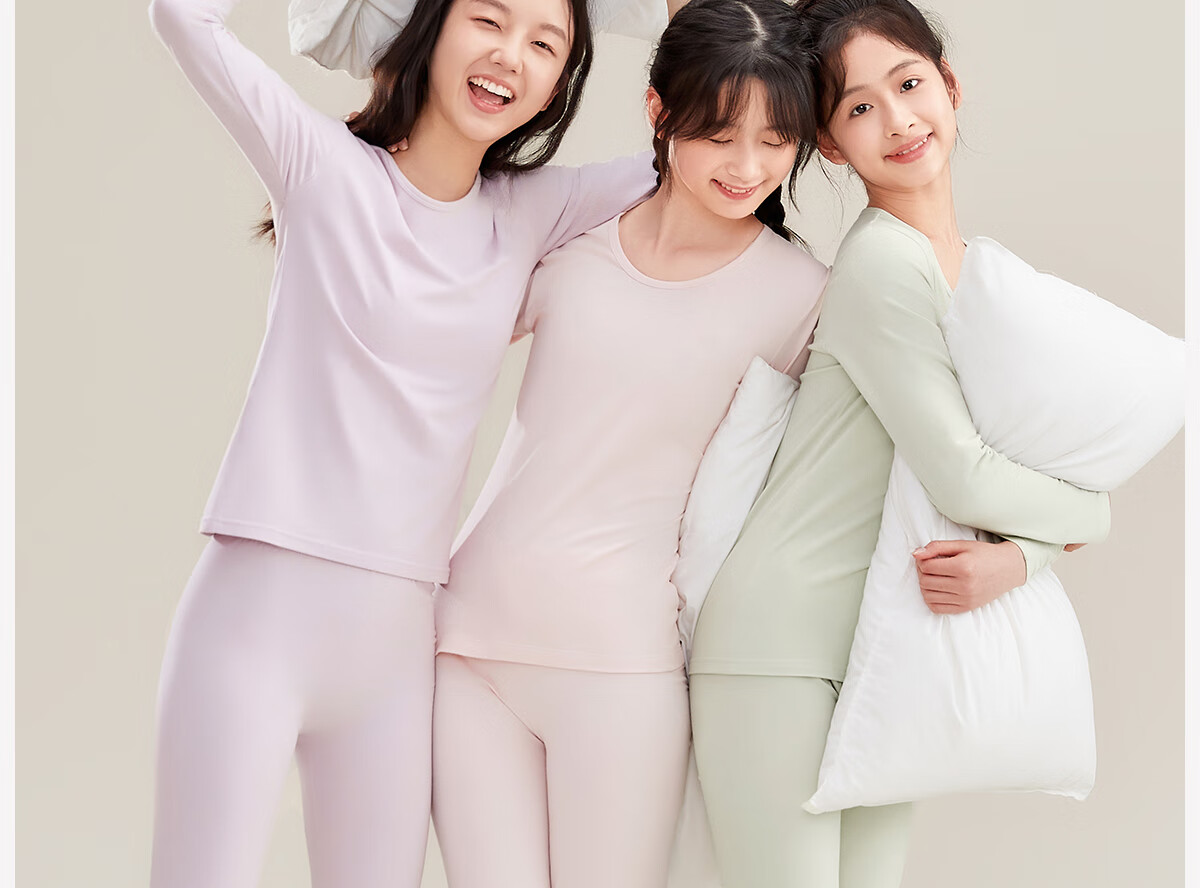 Urban Beauty Girls' Autumn Thermal Underwear Set Cotton Seamless Crew Neck for Teenagers Middle and High School Students 3