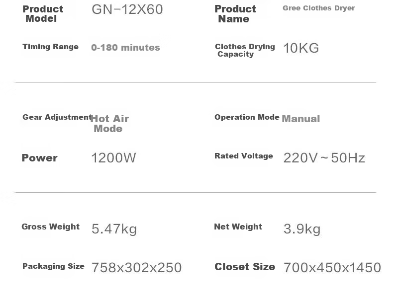 GREE [Omni-Wheel Flexible Movement] Clothes Dryer, Home Drying Machine, Dehumidifier for Clothes, Wardrobe Moisture Extractor, High-Temperature Sterilizer And Mite Remover GN-10X60 30