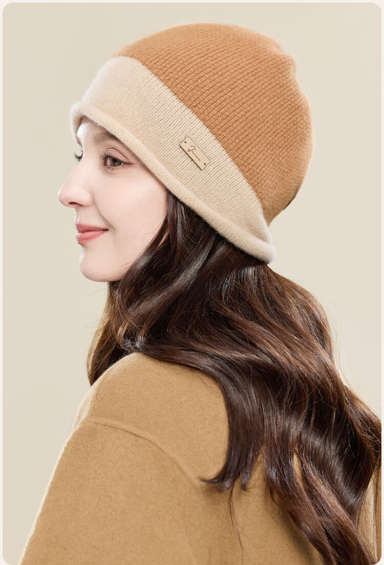 JIUMU Pure Wool Warm Knitted Beanie Headwrap Cold Weather Hat Stackable Maternity Cap Autumn Winter Outdoor Cold Protection Hat for Women 5
