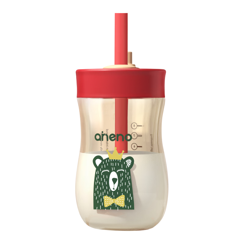 Ennino Milk Cup Children's Water Bottle Direct Drinking Straw Baby Bottle Drinking Cup with Scale Straw Cup for Ages 1-3-6+ Learning to Drink