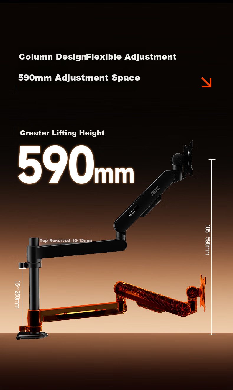 AOC AM700 Monitor Arm Accessory Desktop Rotating Adjustable Mechanical Arm Computer Desk Mount Mechanical Spring Display Stand Accessory AM701B Black 8