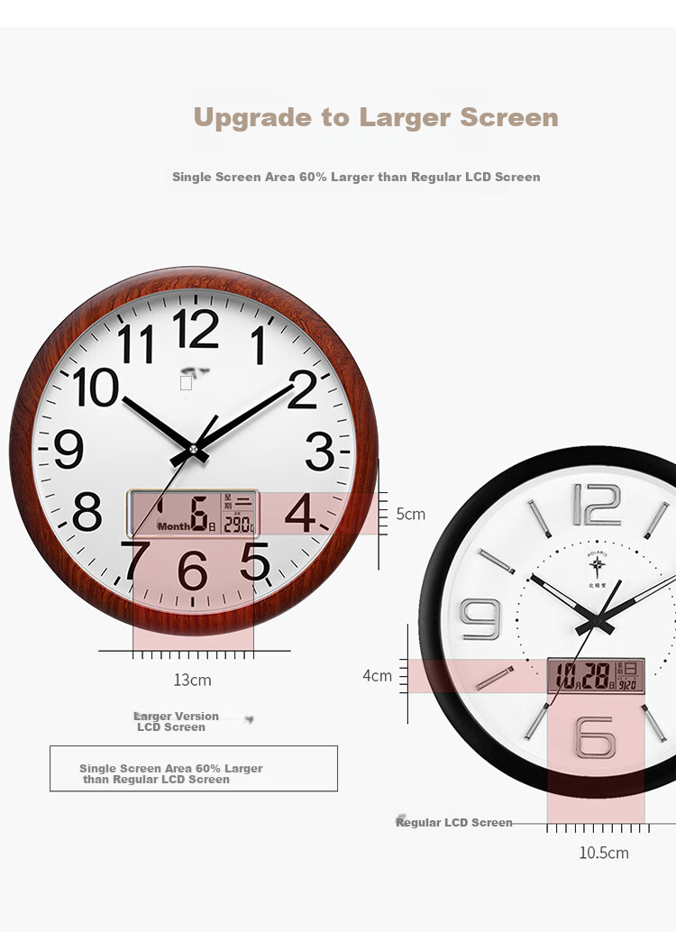 POLARIS Wall Clock, Living Room Clock, Modern Silent Quartz Clock, Fashionable Timepiece, Creative Wall Clock for Office And School, Wood Grain Clock 5