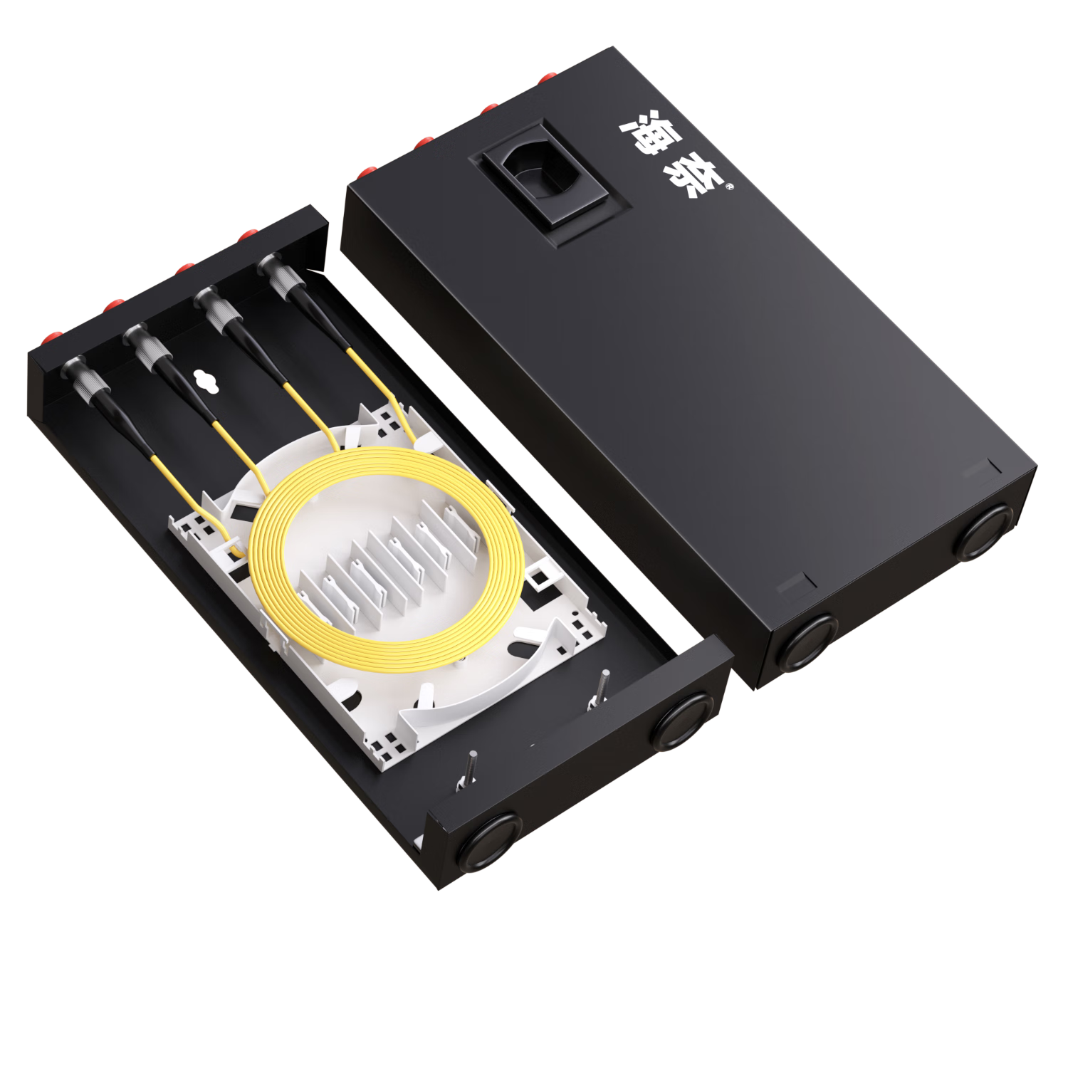 Hainai Fiber Optic Terminal Box Cable Splice Box 4-Port/4-Core FC Single-Mode 9/125 Fully Equipped Splice Pigtail Flange Desktop Wall-Mounted Optical Terminal Box HN-GXH-4F
