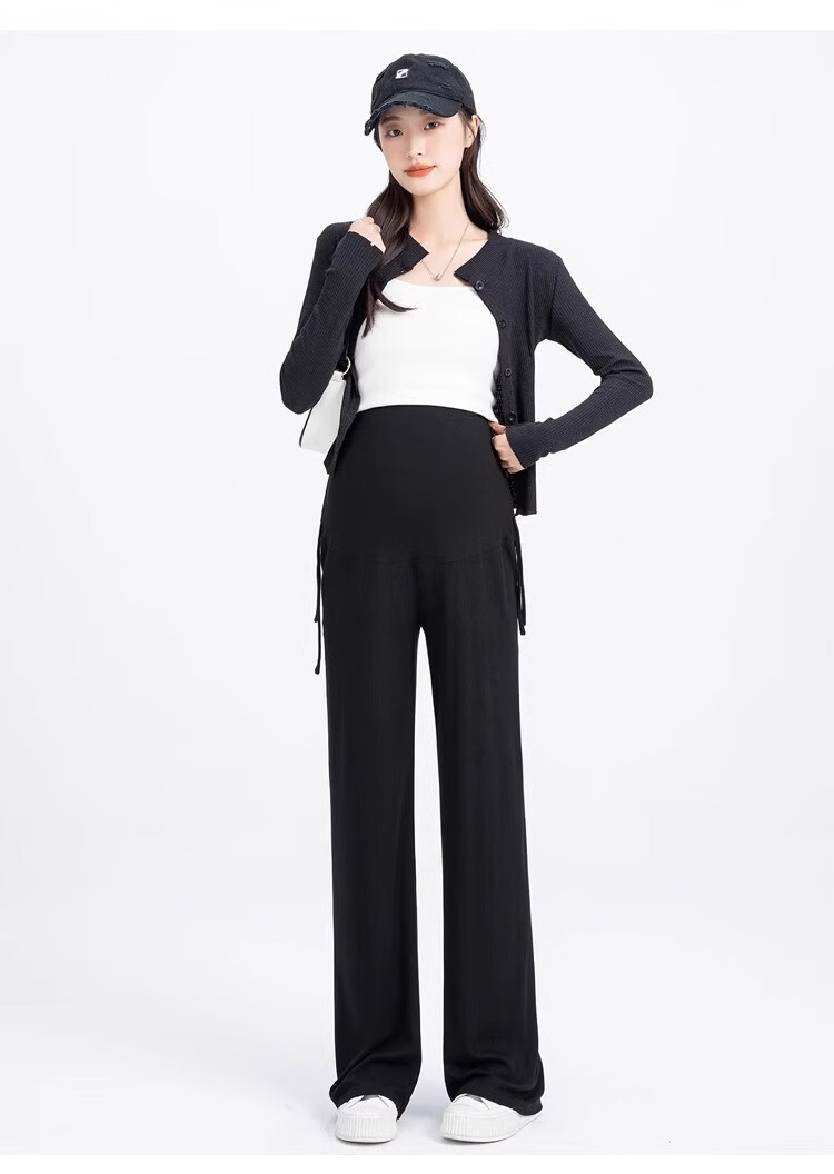 JOYNCLEON Maternity Summer Cotton Wide-Leg Pants Black M Jyk200502 32