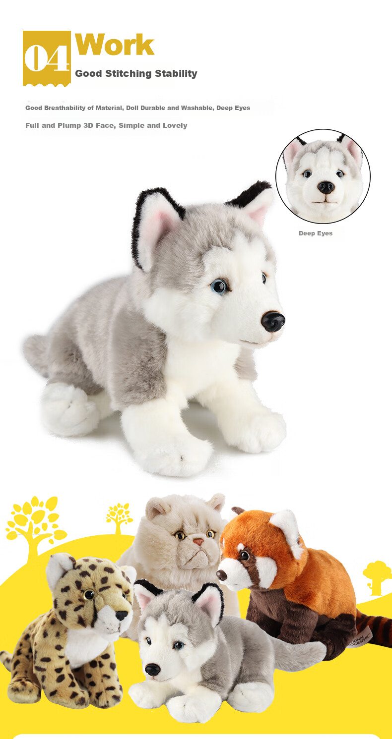 AI CAN China National Geographic Pet Plush Doll Pillow, Husky Second Generation, Birthday Gift for Boys And Girls 9