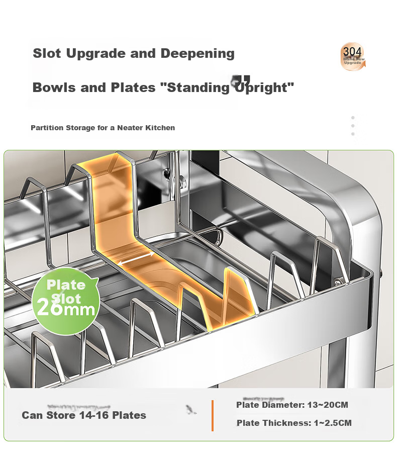 Shuaishi Kitchen Dish Drainer Rack, Storage Bowl Holder, 304 Stainless Steel Organizer Shelf, Draining Bowl Rack, Utensil Storage Box 4