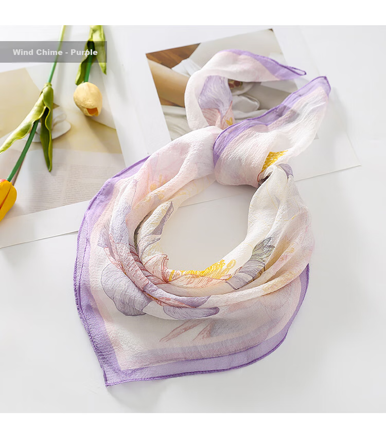 Shanghaigushi Silk Scarf for Women, Chiffon Shawl, Small Square Scarf, 100% Mulberry Silk Scarf, Gift Box, Present for Mom, National Day Gift 14