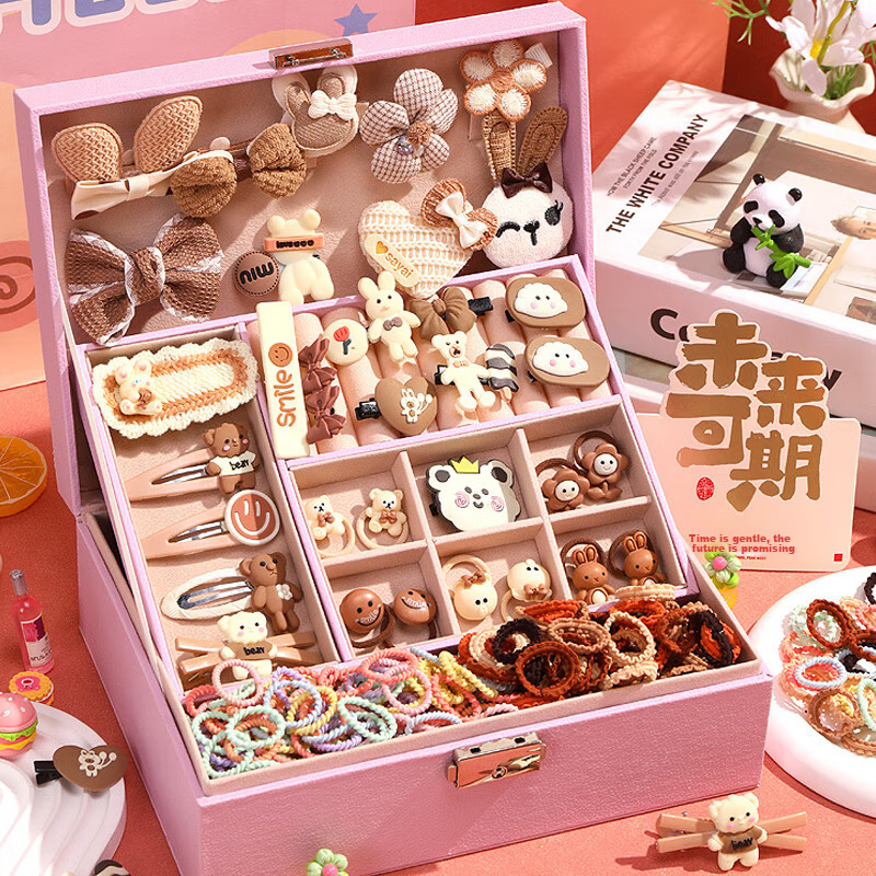 Danmiqi Children's Jewelry Gift Box Set, Girls' Birthday Princess Accessories Toy, Milk Coffee Fashion Hair Accessories, Pretend Play Gift