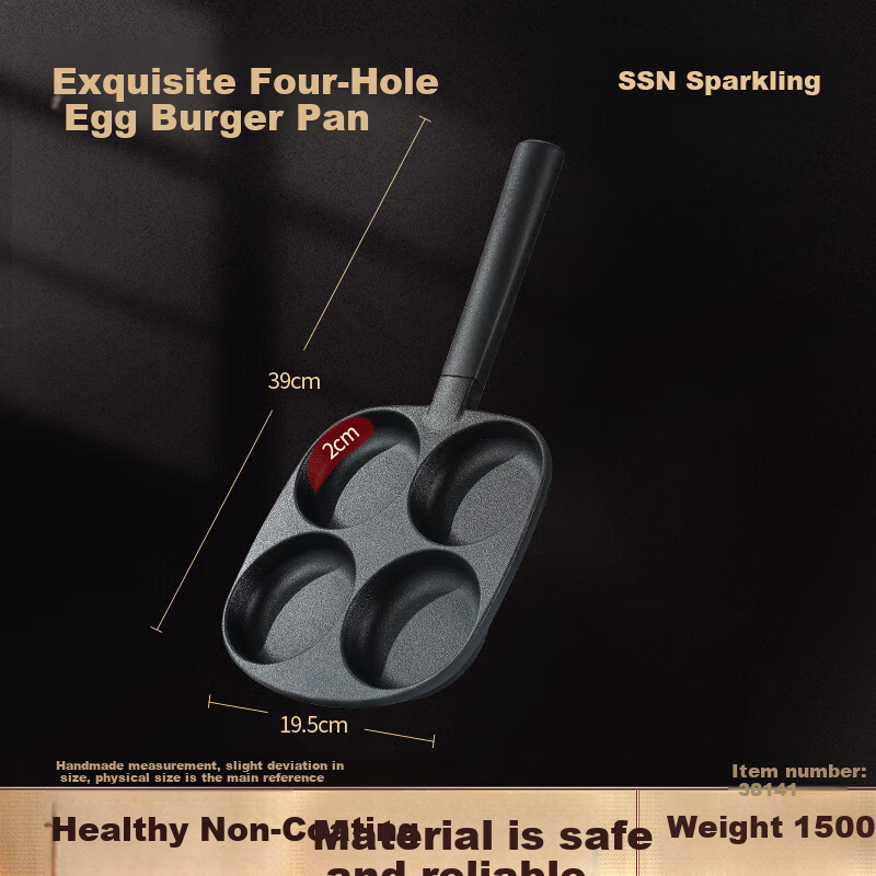 SSN Cast Iron Frying Pan with Four Holes, Non-Coated Breakfast Pan for Home Use, Egg Frying Tool, Egg And Burger Pa 8