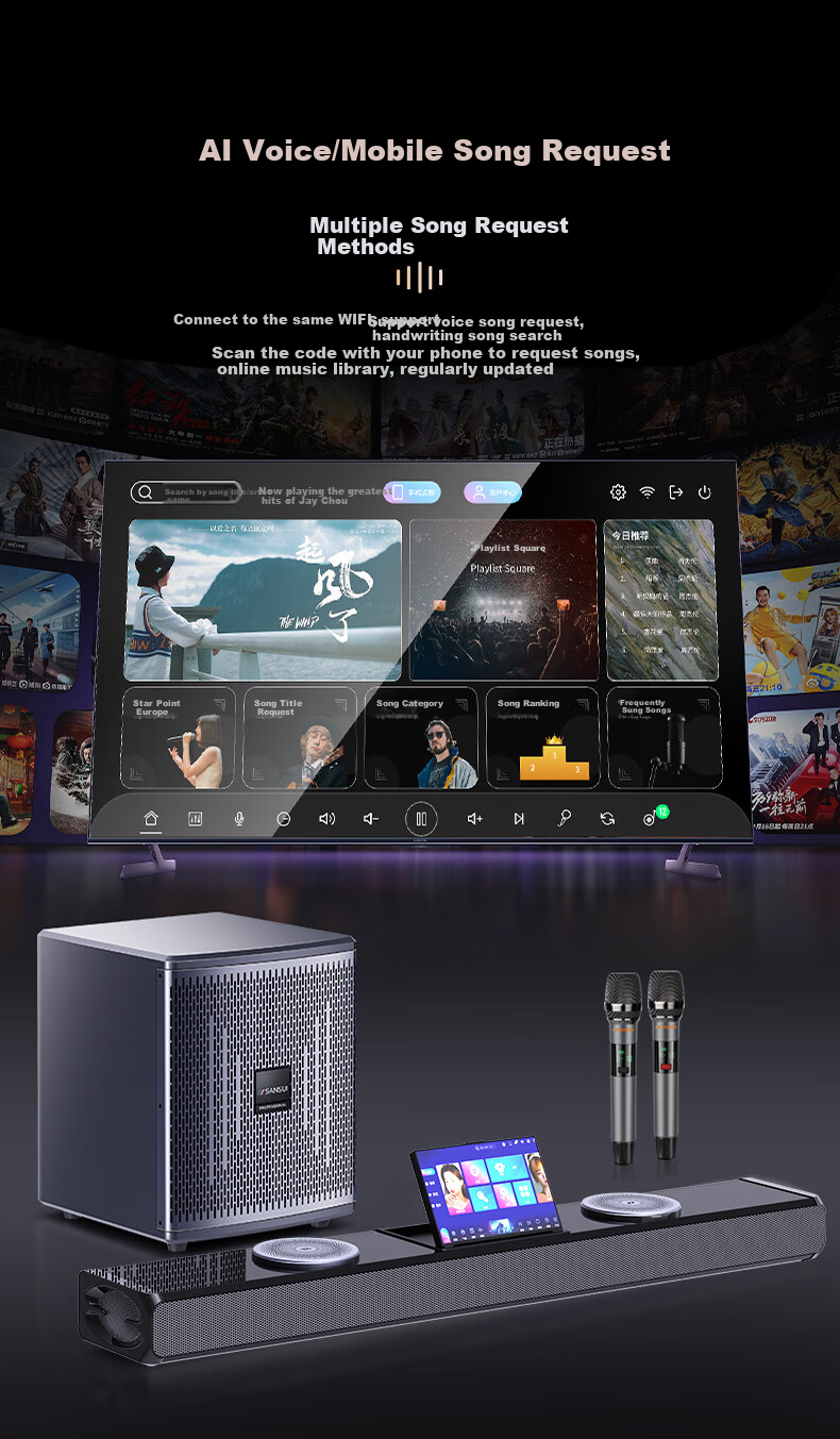 SANSUI DV-93P TV Sound Karaoke All-in-One System Soundbar Surround Home Theater KTV Set with Song Selection Karaoke Video Speaker Smart Bluetooth Living Room 5