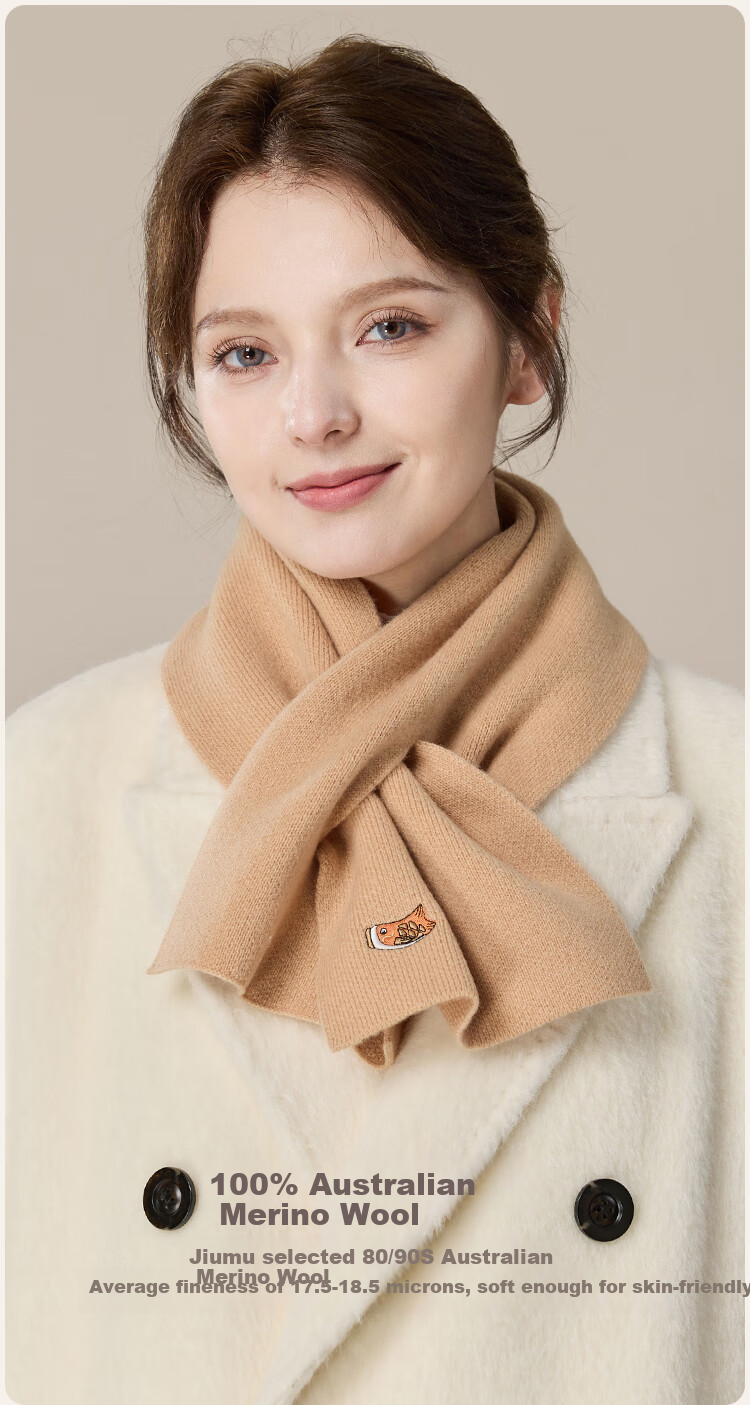 JIUMU Pure Wool Scarf for Women, Autumn And Winter Embroidered Red Warm Neck Warmer, Mid-Autumn Festival Birthday Gift 8