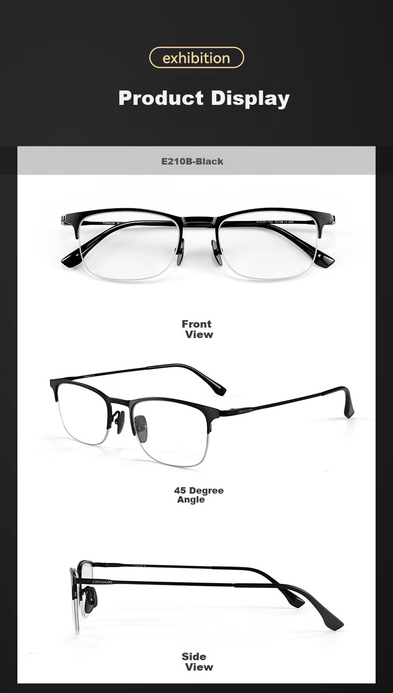 Xiyanghong Anti-Blue Light Reading Glasses for Men, Pure Titanium High-Definition Brand Genuine Product Portable Eyewear for Elderly E210B Black 100 Degrees 8