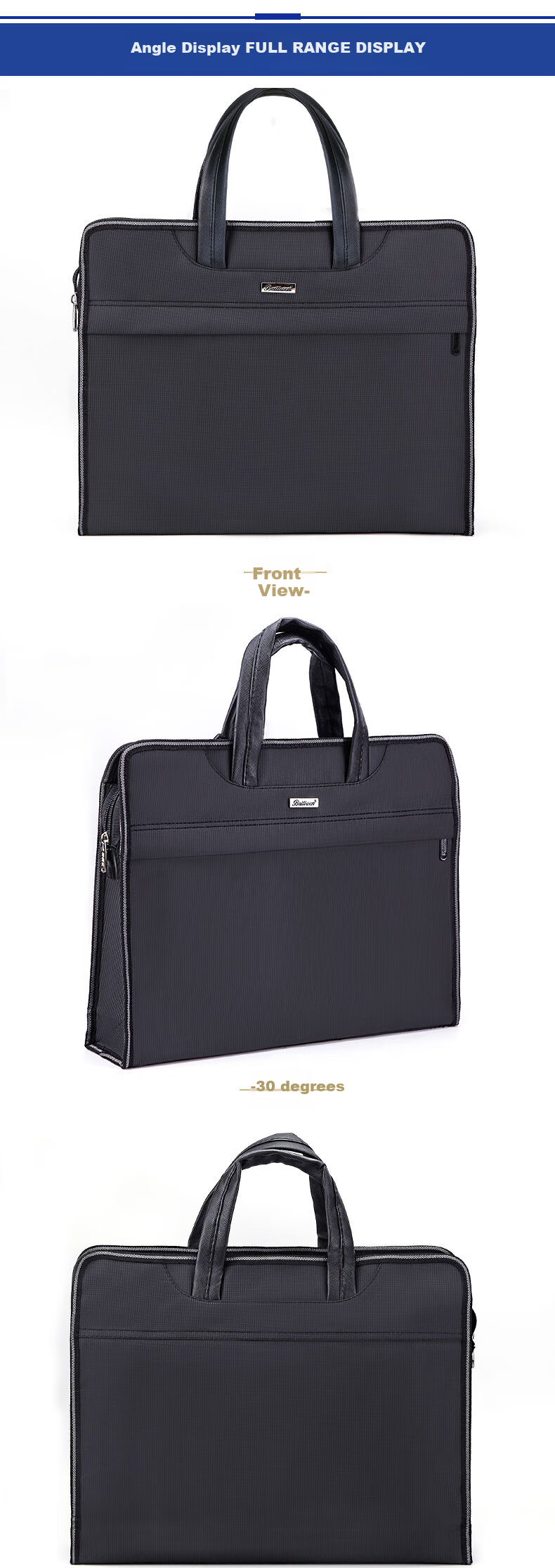 Bailiwen H8813 Black Handheld Thickened Laptop Bag, Business Briefcase, Large Capacity Commuter Bag, Document Bag, Men's Handbag, Conference Folder, Briefcase 7