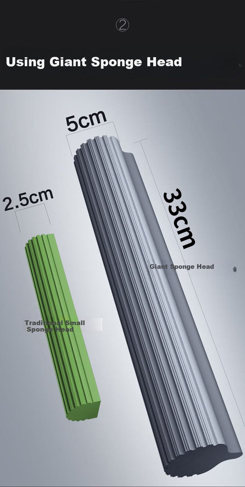 Dawei Sponge Mop, 33cm Rubber Cotton Head, 127cm Long Handle, 2 Heads, M11 Roller Type, Household All-In No Hand Washing Required 3