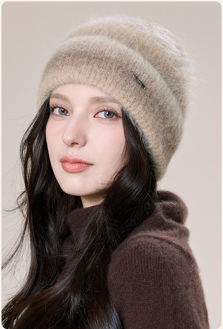 JIUMU Alpaca Wool Warm Knitted Beanie Autumn Winter Cold Weather Outdoor Ear Protection Hat for Women 2