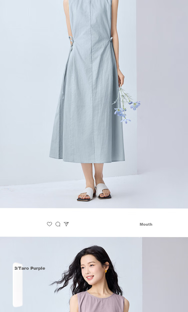 Giordano Sleeveless Dress for Women, Summer New Style Cotton Linen Tie-Waist Round Neck Dress 13465305 12
