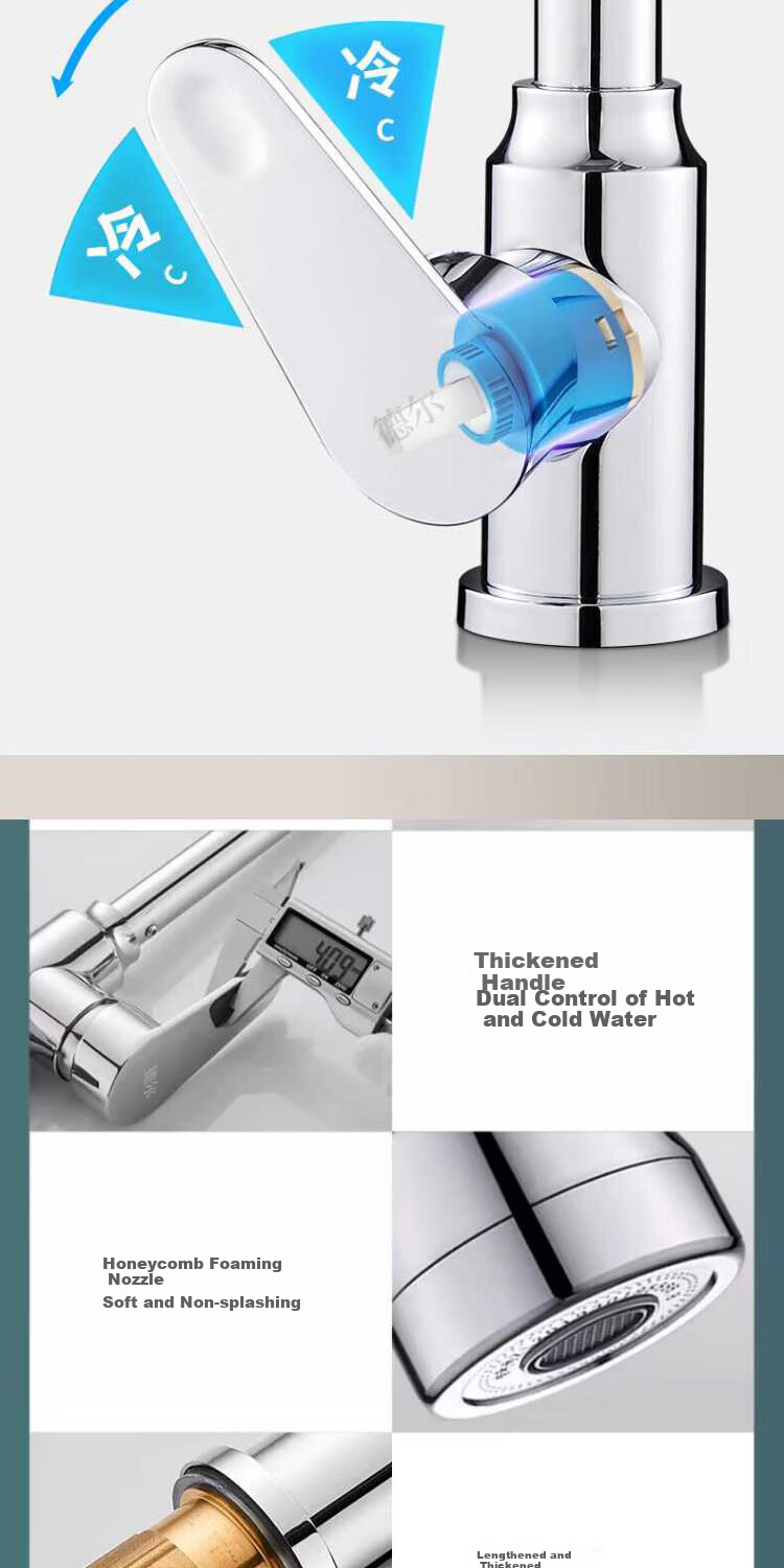 Deer [28-Year Brand] Kitchen Single Cold Water Tap Sink Basin Washbasin Sink with Swivel Rotating Pressure-Boosting Anti-Splash Functio 10