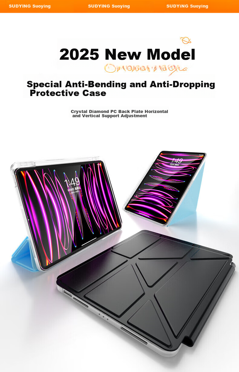 SUOYING IPad Air7/6 Protective Case, Compatible with 2025/24 Models, 11-Inch M3 M2, Apple Tablet Stand Cover, Acrylic Back, Magnetic Storage with Pencil Holder, Transparent, Anti-Bend 1