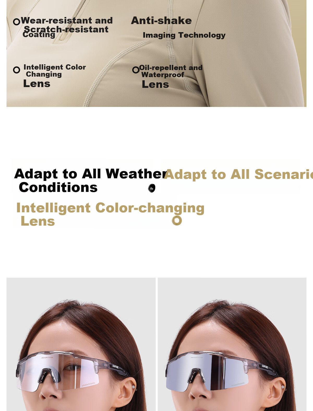 KAPVOE Warrior Cycling Glasses with Photochromic Lenses for Day And Night Use, Windproof, Sand-Resistant, Suitable for Mountain And Road Bikes 2