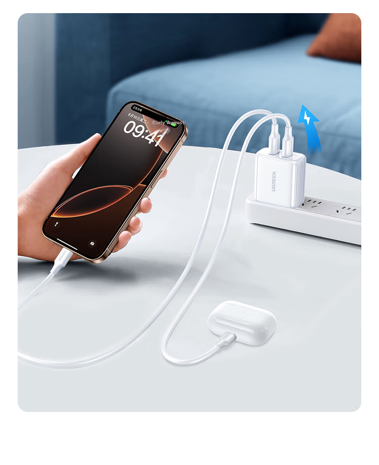 UGREEN 5V 2A/1A Charger, Dual-Port USB Socket Head, Multi-Port Charging Adapter, Direct Plug-In Charger, Suitable for Apple 18/17e/16, Huawei, Xiaomi Phones, IPad Tablets, Smartwatches 3