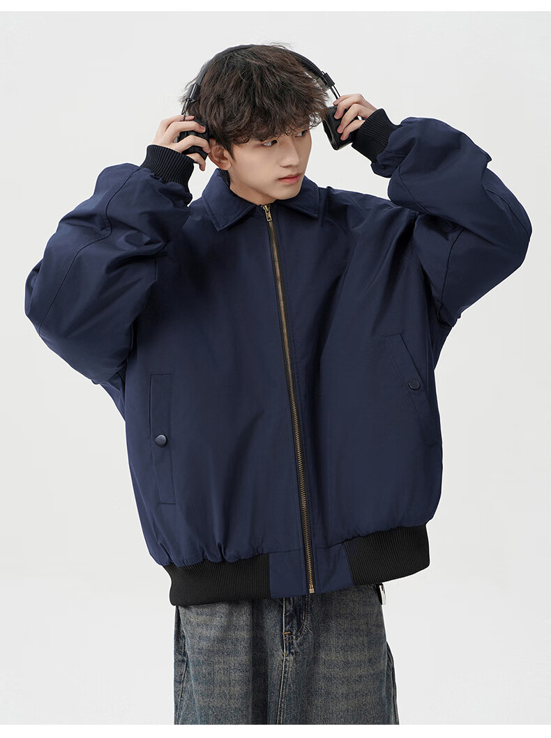 MMOPTOP Men's American Style Flight Jacket Autumn Winter Fashion Loose Casual Coat MJK10 Navy Blue 3XL 14