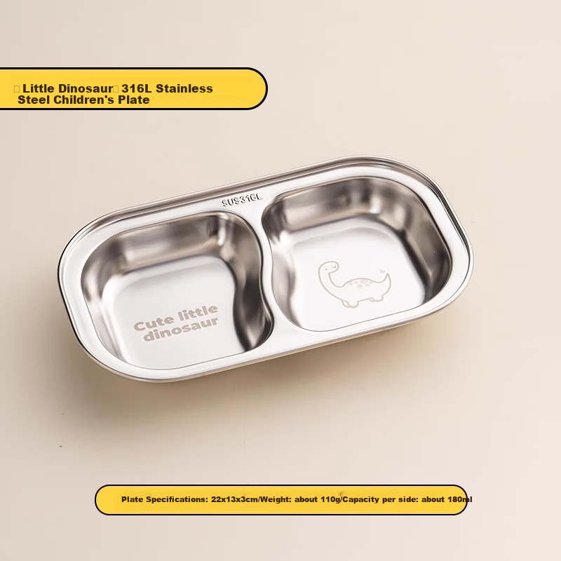 Onlycook Kids Stainless Steel 304 Divided Baby Feeding Plate with Sauce Dish